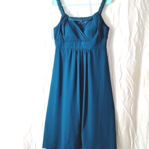 3/$20-Teal Formal Midi Dress, Empire Waist, Beaded Straps, Sz 6, NWOT